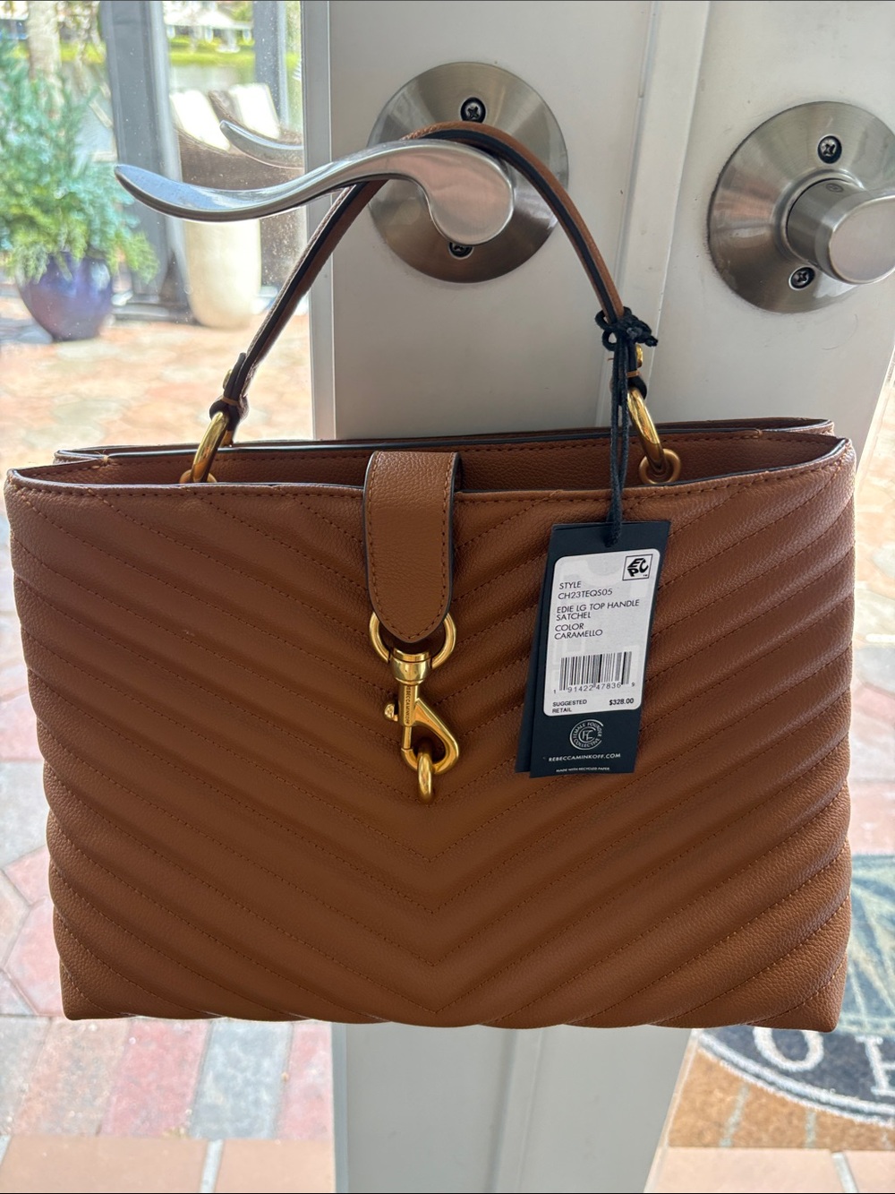 Rebecca Minkoff Quilted Chevron Shoulder Bag in Caramel Brown with Gold Hardware